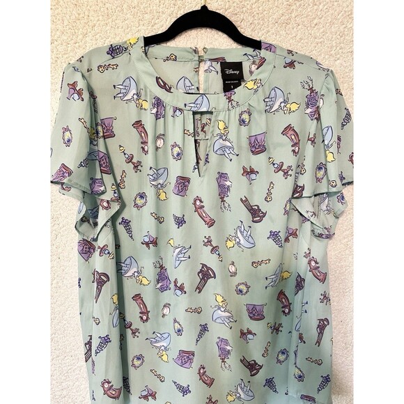 Torrid Disney Alice In Wonderland Flutter Sleeve Blouse Georgette‎ Aqua Green 1X - Picture 2 of 13